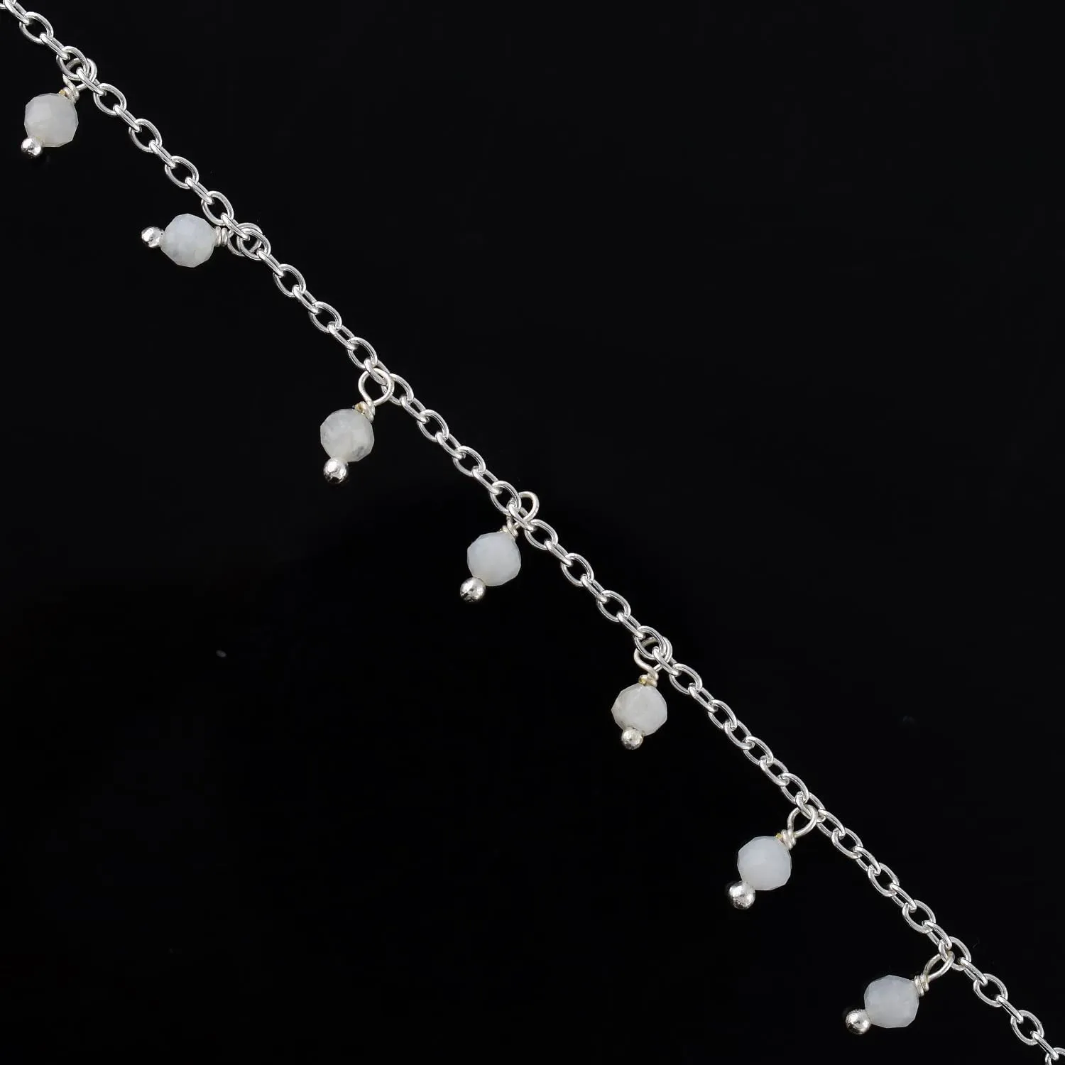Yanara Rainbow Moonstone Anklets For Women Ankle Bracelets for Her June Birthstone Silver Plated Jewelry in 8.5 1.5 inch Crystals and Healing Stones Gemstones Mother's Day Gifts