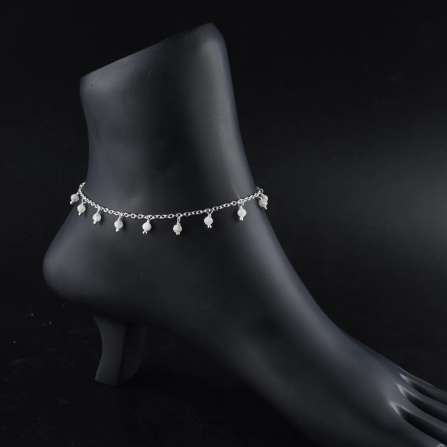 Yanara Rainbow Moonstone Anklets For Women Ankle Bracelets for Her June Birthstone Silver Plated Jewelry in 8.5 1.5 inch Crystals and Healing Stones Gemstones Mother's Day Gifts