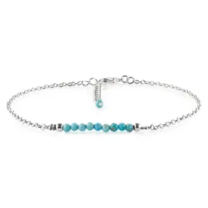 YANARA Turquoise Ankle Bracelet for Women Jewelry, Natural Birthstone, Gemstone Beads, Handmade Dainty Anklet 9" 1.25" inch, 3mm Rounds, Chakra Energy Crystals, Silver Plated Chain