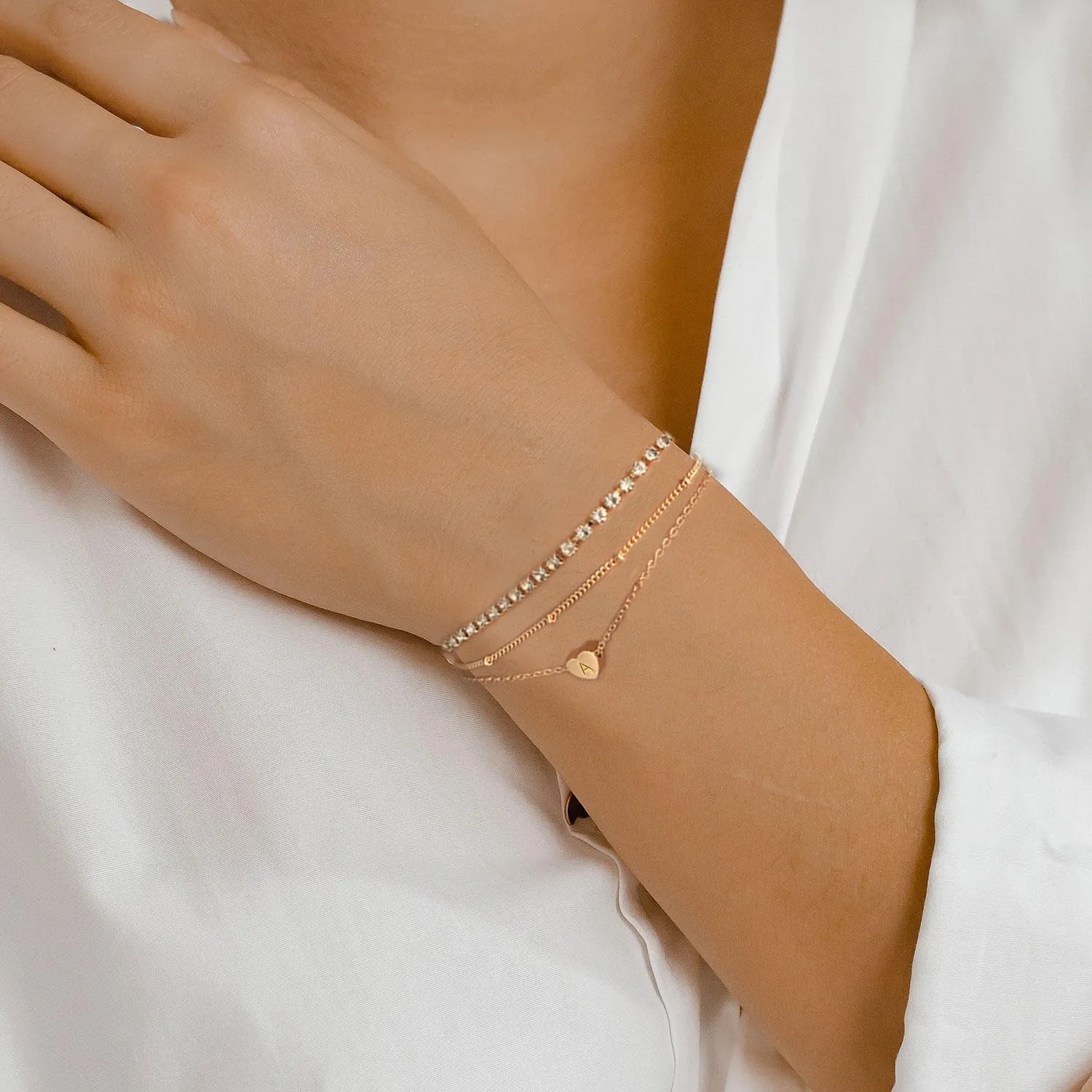 YANODA Gold Initial Bracelets for Women, 14K Gold Plated Bracelet Sets Trendy Gold Bracelet Stack Dainty Heart Letter Initial Bracelets Adjustable Tennis Bracelets Personalized Jewelry for Women