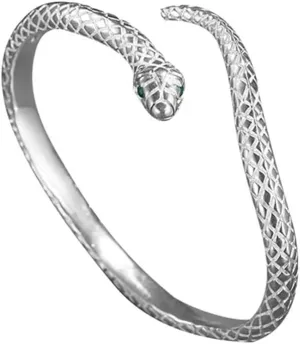 Yeahgoshopping Sterling Silver Snake Bangle Bracelet with Green Eyes, 925 Silver Women's Fashion Jewelry Charm for Birthday Party Gift - One Size Fits Most