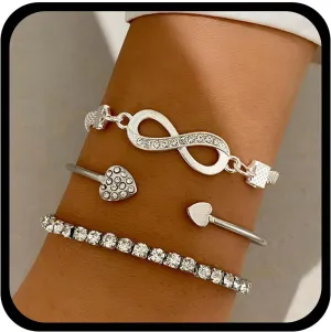 YienDoo Boho Crystal Bangle Bracelets Set Statement Infinity Friendship Bangles Punk Layered Stacking Heart Rhinestone Bracelets Ethnic Wedding Outfit Bracelets Jewelry for Women and Girls3Pcs