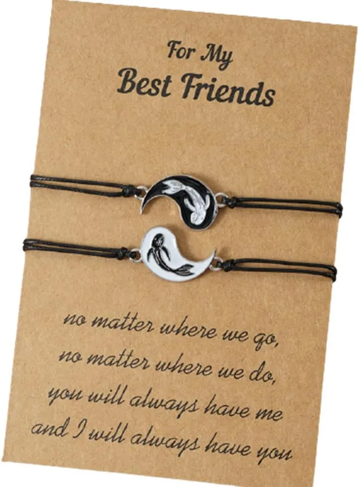 Yin Yang Bracelet for Best Friends Handmade Braided Lucky Koi Fish Tai Chi Bracelet BFF Friendship Bracelets for 2 Women Men Jewelry Gift