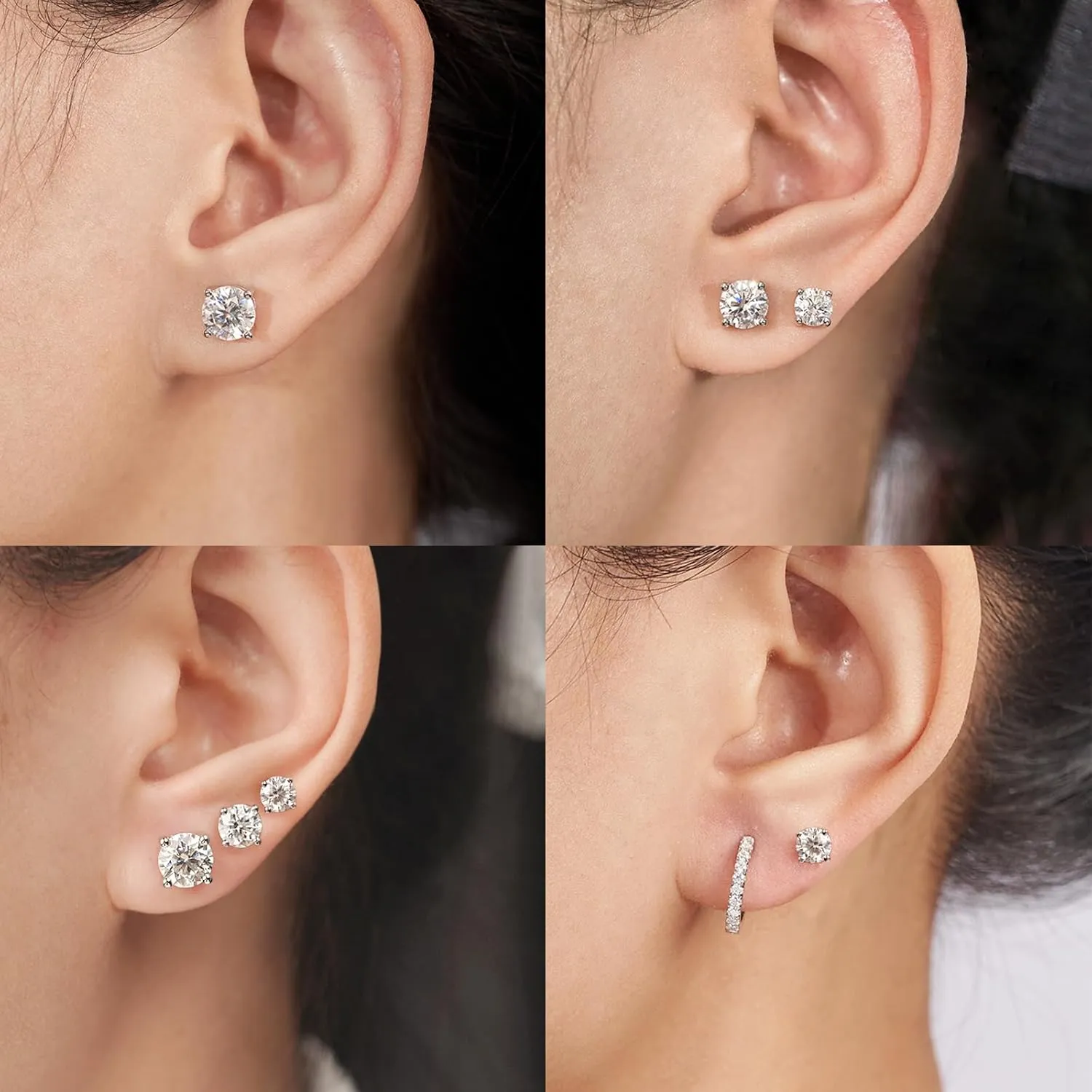 YODEWA 1/2/3ct Moissanite Stud Earrings for Women 925 Sterling Silver Hypoallergenic Flat Back 1 Pair DEF Color Lab Created Brilliant Round Moissanite Earrings