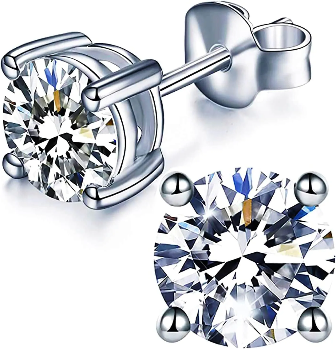 YODEWA 1/2/3ct Moissanite Stud Earrings for Women 925 Sterling Silver Hypoallergenic Flat Back 1 Pair DEF Color Lab Created Brilliant Round Moissanite Earrings