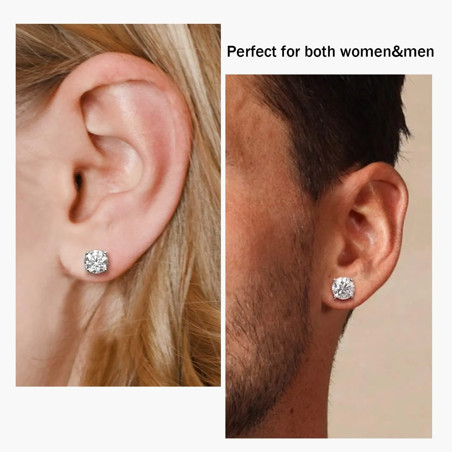 YODEWA 1/2/3ct Moissanite Stud Earrings for Women 925 Sterling Silver Hypoallergenic Flat Back 1 Pair DEF Color Lab Created Brilliant Round Moissanite Earrings