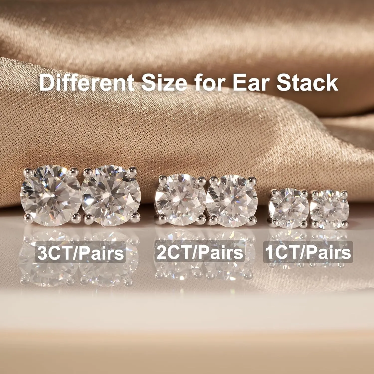 YODEWA 1/2/3ct Moissanite Stud Earrings for Women 925 Sterling Silver Hypoallergenic Flat Back 1 Pair DEF Color Lab Created Brilliant Round Moissanite Earrings