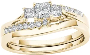 Zircon Gold-Plated Ring Rings Couple Inlaid Classic Jewelry Rings Trendy Rings Pack (D, 10)