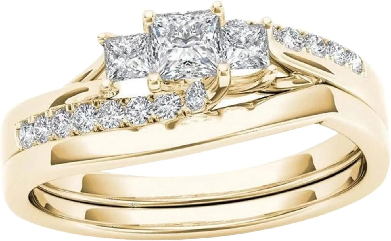 Zircon Gold-Plated Ring Rings Couple Inlaid Classic Jewelry Rings Trendy Rings Pack (D, 10)