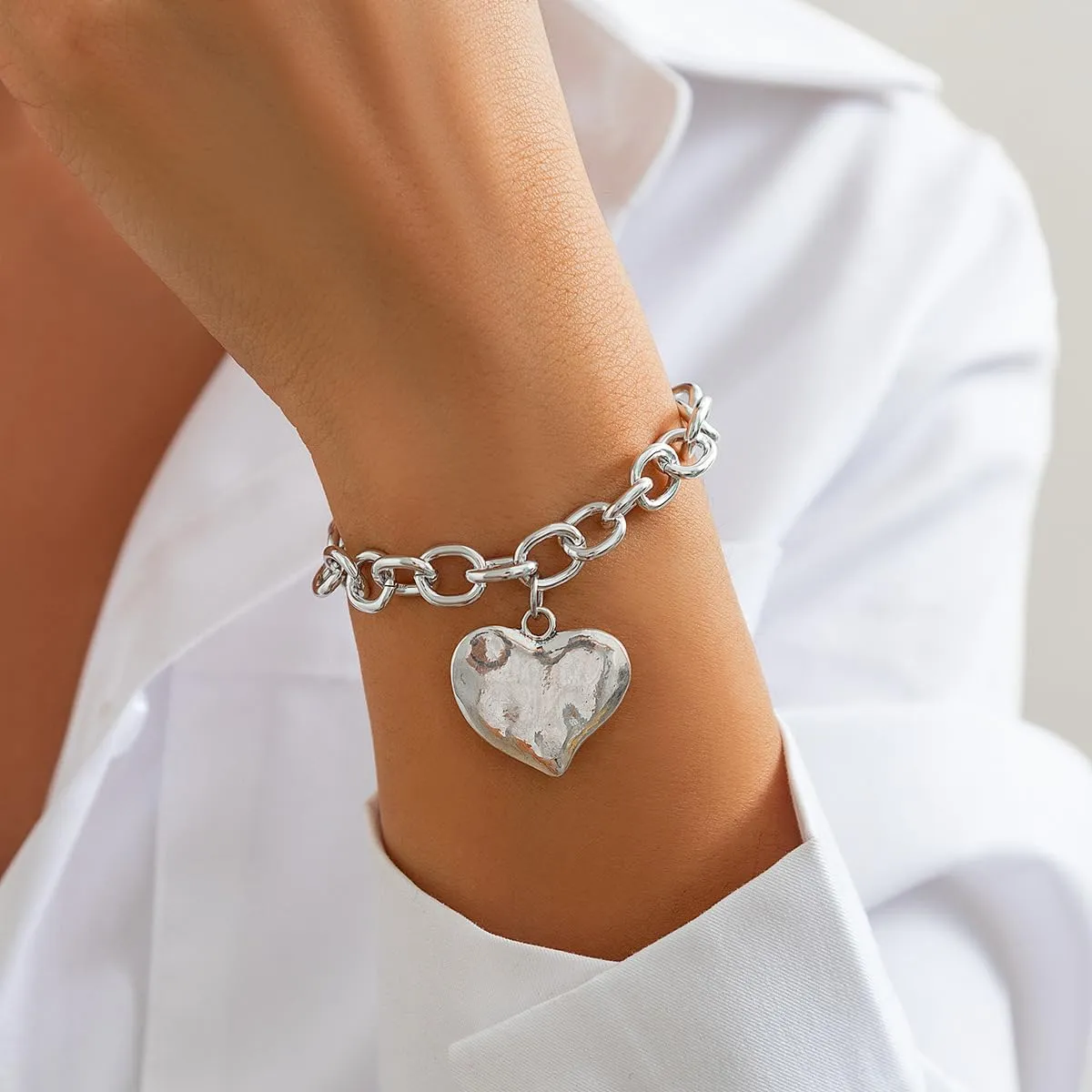 ZMANYIJEW Chunky Cross Bracelet Chain for Women Gold Silver BraceletsGold Cross Heart Toggle Statement Chain Bangle Jewelry