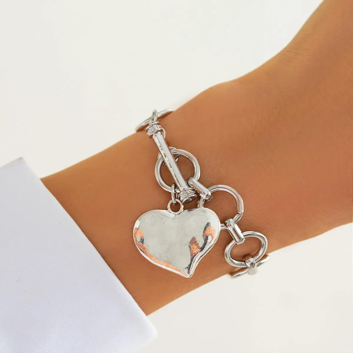 ZMANYIJEW Chunky Cross Bracelet Chain for Women Gold Silver BraceletsGold Cross Heart Toggle Statement Chain Bangle Jewelry