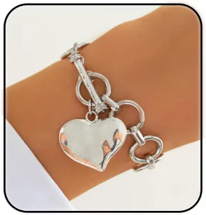 ZMANYIJEW Chunky Cross Bracelet Chain for Women Gold Silver BraceletsGold Cross Heart Toggle Statement Chain Bangle Jewelry